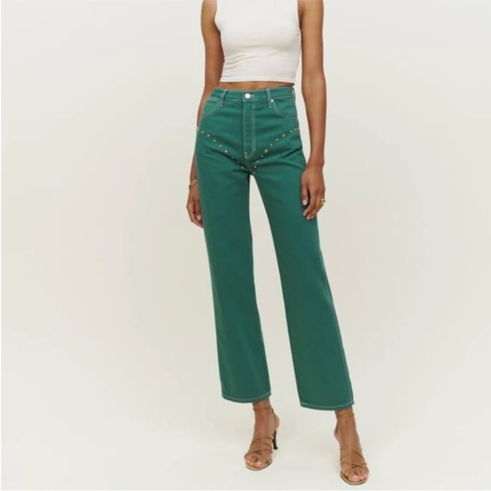 Reformation Cowboy Studded High Rise Straight Jeans Size 27